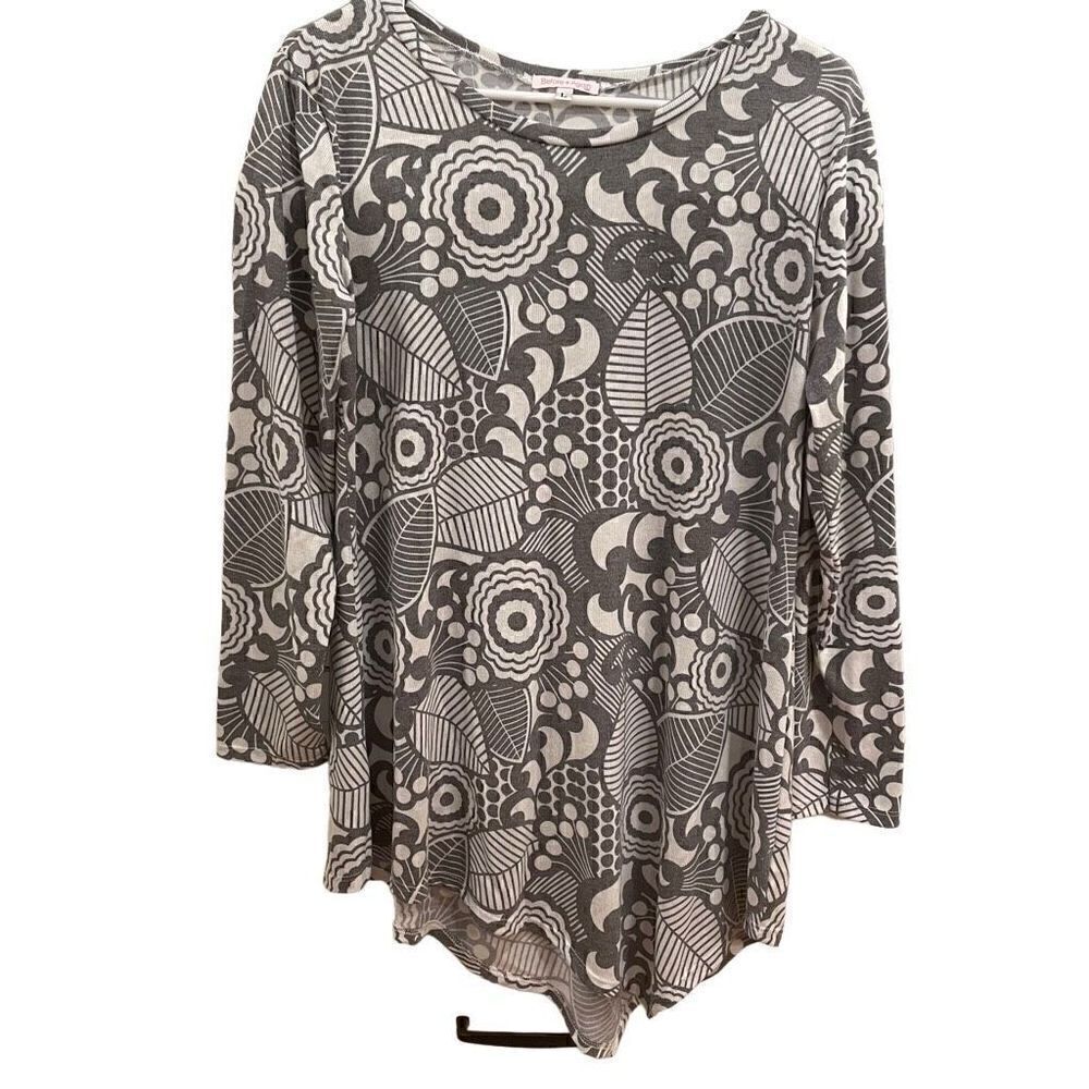 Sundance Before + Again Blouse Womens L Gray Floral Print Tunic Asymmetric Top